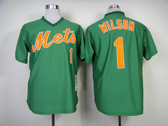 Men New York Mets #1 Wilson Green Throwback 1985 MLB Jerseys->new york mets->MLB Jersey